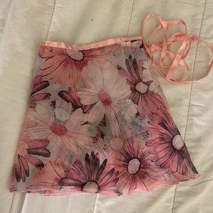 trienawear pink flowers Med. Ballet Skirt, Hi Lo 14" Tapered 20" Georgiette Wrap